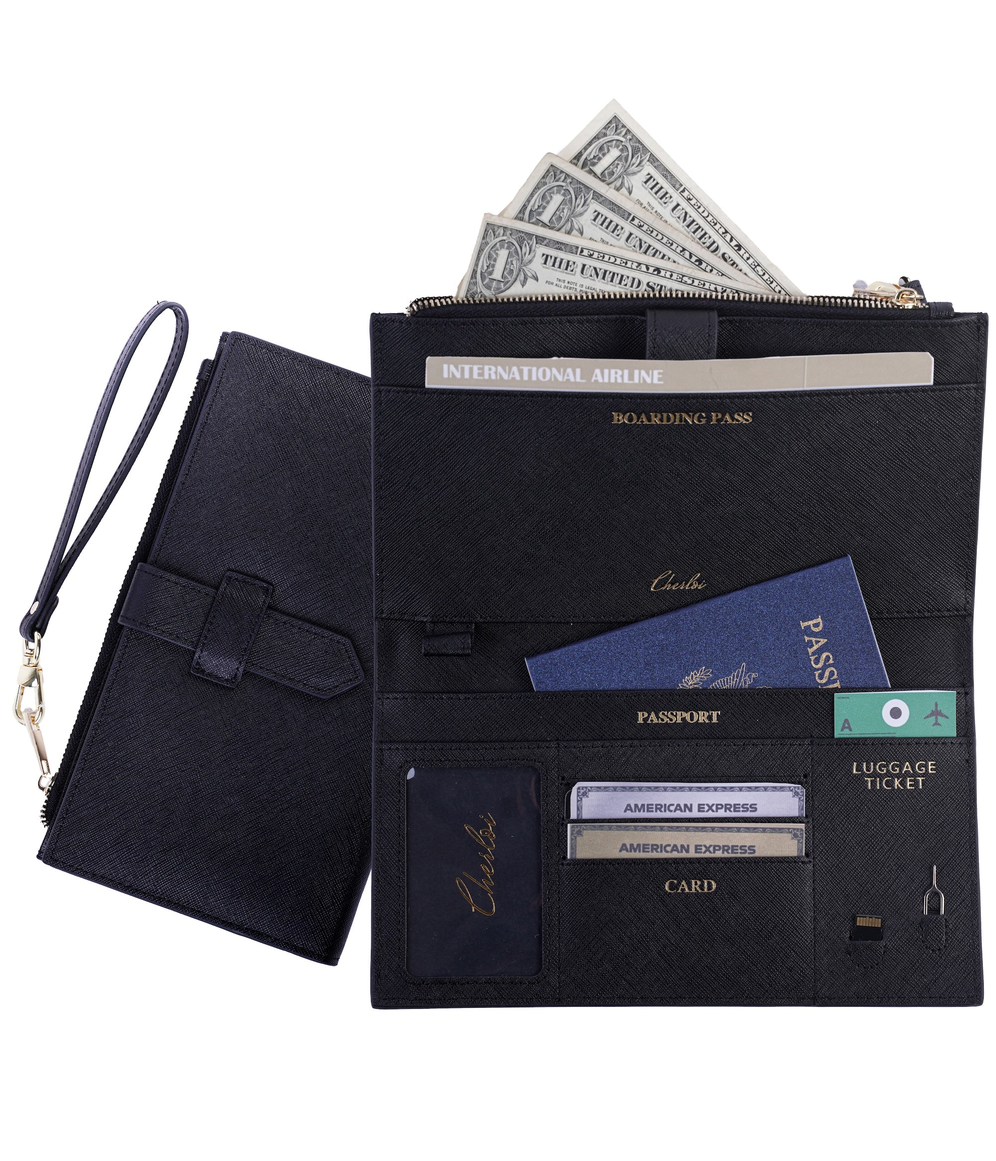 Cherloi Saffiano Leather Travel Wallet RFID Protected